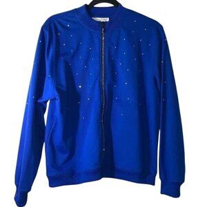 Drapers & Damons Ladies Blue Rhinestone Zip-Up Cardigan Jacket 100% Cotton Size